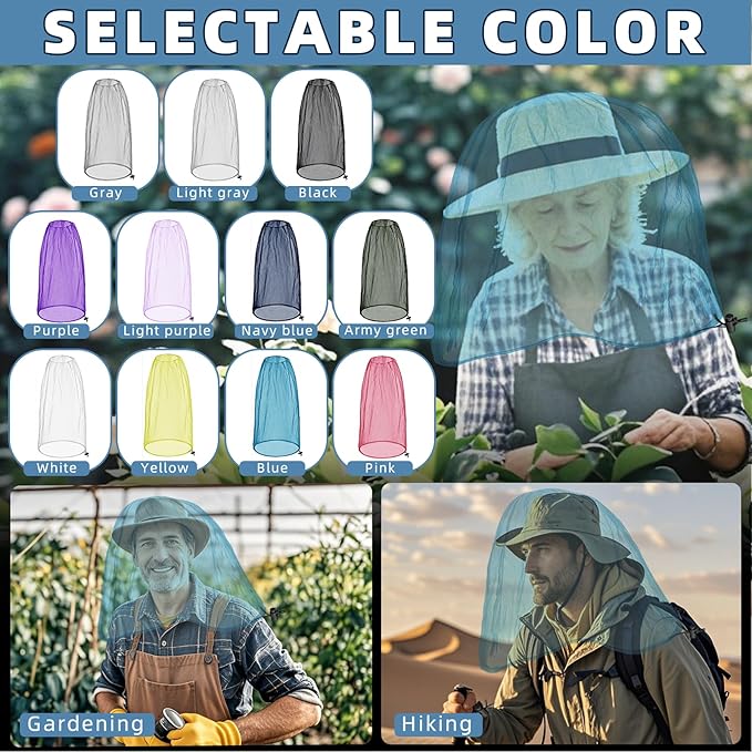 2 Pack Ultra Large Mosquito Net 42x25 Inches Mosquito Head Net Oversized Insect Netting Bug Fits Most Hats for Gardening Hiking Fishing Traveling(Blue)