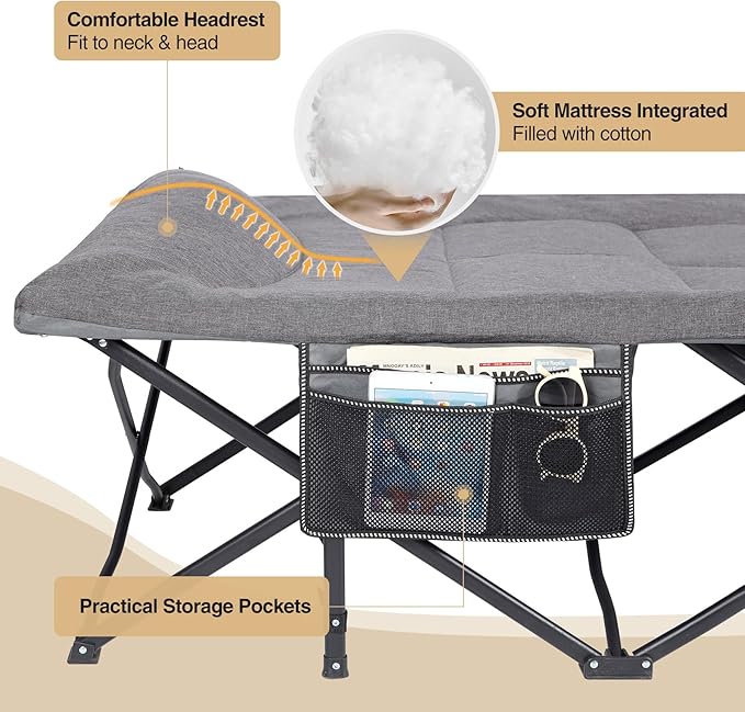 REDCAMP XXL Camping Cot for Adults 500lbs,79" L x 29.5" W x 18" H Oversized Sleeping Cot with Pad and Pillow, Camp Cot Bed for Tent, Office