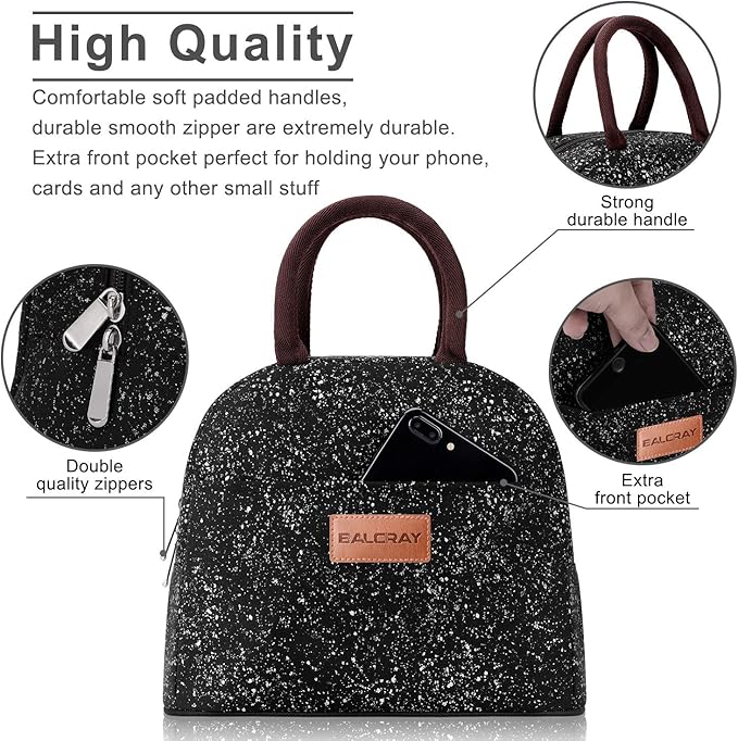 BALORAY Lunch Bag for Women Men Insulated Lunch Box for Adult Reusable Lunch Tote Bag for Work, Picnic or Travel (Black Starry)