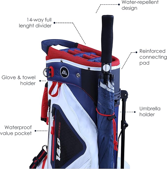 BIG MAX Dri Lite Hybrid Golf Bag | Water-repellent | Lightweight | Waterproof Value Pocket | 14-Way-Divider | Cooler Pocket | Leg Lock System | Umbrella Holder | Towel Holder | Stand Bag and Carry Bag