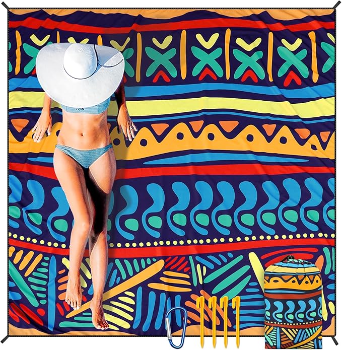 AISPARKY Beach Blanket Waterproof Sandproof, Oversized Large Beach Mat 79" X 83"/120"x108" for 1-8 Adults, Quick Drying&Compact&Lightweight, Picnic Mat Vacation Essentials for Beach Camping Travel