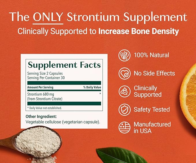 AlgaeCal - Strontium Boost, Natural Strontium Supplement for Bone Density Increase, Strontium Citrate 680 mg, Easy to Swallow for Bone Health & Bone Strength, Gluten-Free - Veggie Caps, 3 Month Supply