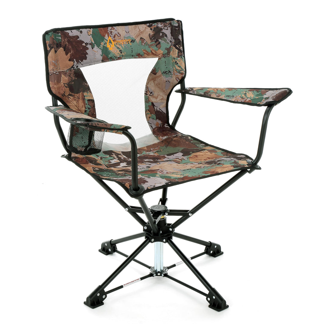 ARROWHEAD OUTDOOR 360° Degree Swivel Hunting Chair Stool Seat, Perfect for Blinds, No Sink Feet, Supports up to 450lbs, Carrying Case, Steel Frame, Fishing, High-Grade 600D Canvas, USA-Based Support