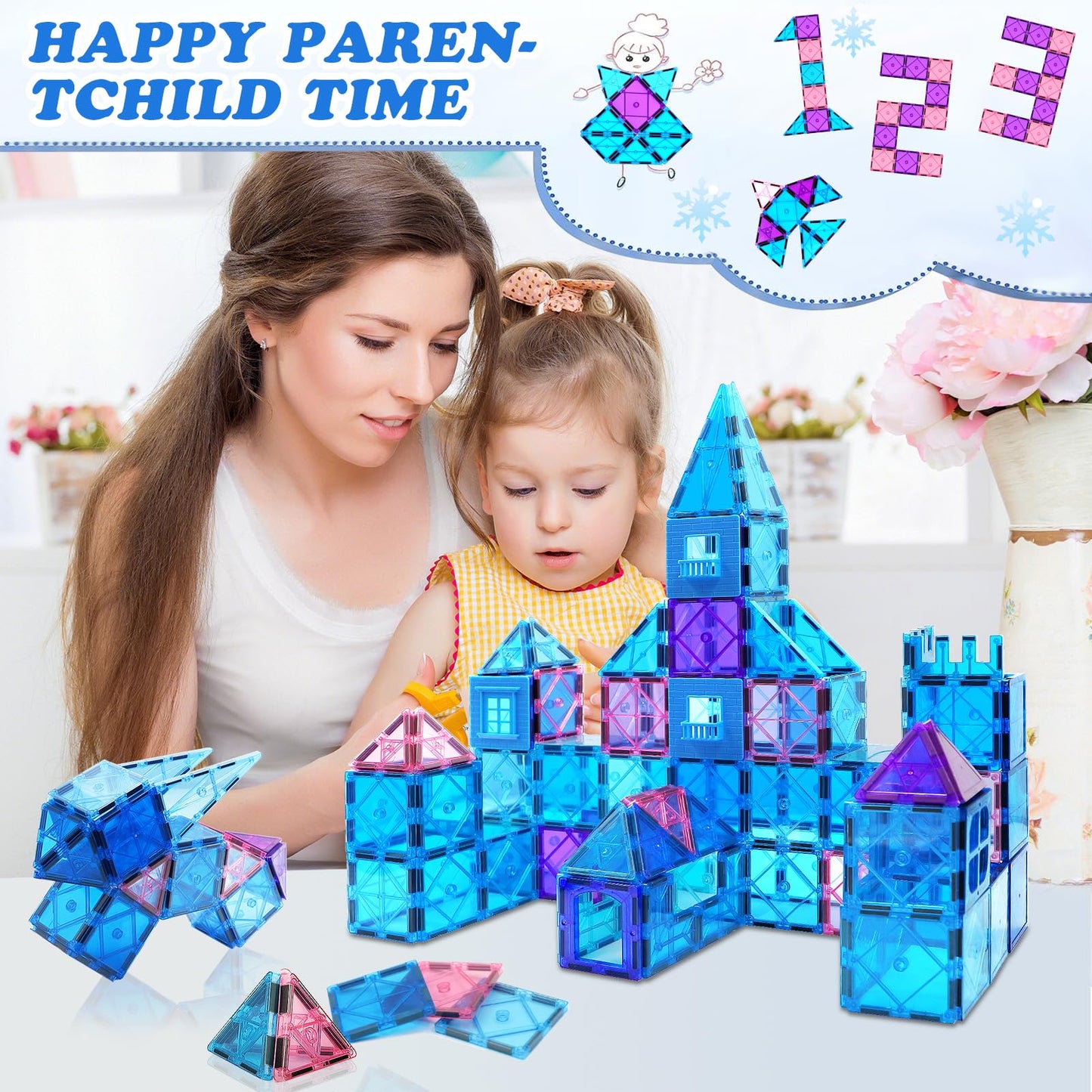 100PC Magnetic Tiles for Kids 3+ Year Old Boys Girls Magnetic Building Blocksd 3D Princess Castle Toy Age 3-4 STEM/Sensory/Montessori Toy Toddler Educational Birthday Gift for Preschool Creative Play