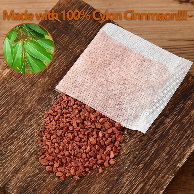 Premium 50 Pure Ceylon Cinnamon Tea Bags, Made with 100% Ceylon Cinnamon Sticks, No Additives & Caffeine Free.