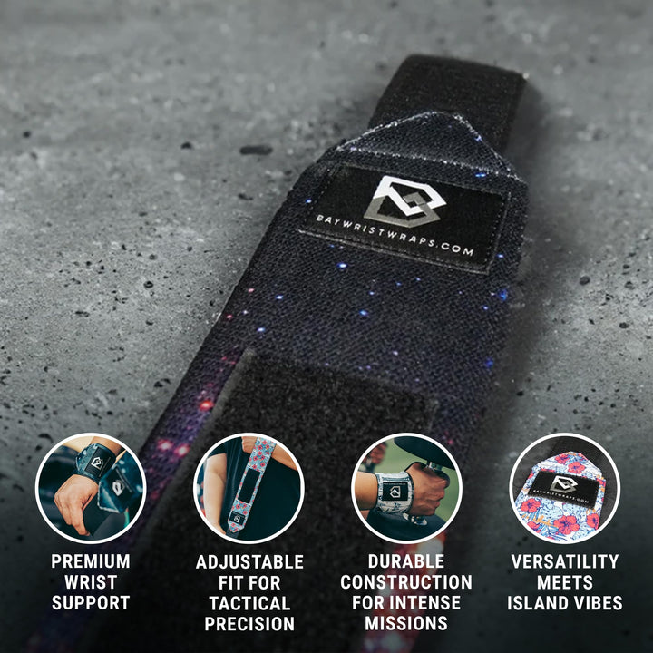 Bay Wrist Wraps Weightlifting Workout Wrist Brace - Adjustable, One Size Fits All - Comfort Wrist Wraps for Weightlifting with Thumb Loop, Lifting Wrist Straps in Galaxy - 18-inch Wrist Wrap