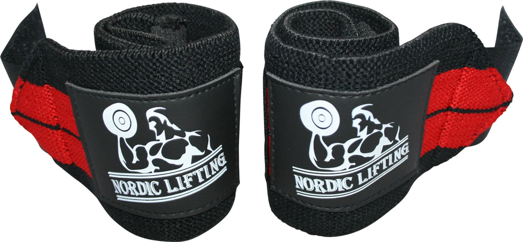 Nordic Lifting Wrist Wraps (1 Pair/2 Wraps) 14" for Weightlifting | Cross Training | Powerlifting - For Women & Men - Hand Strength & Support During Weight Lifting (Red) - 1 Year Warranty