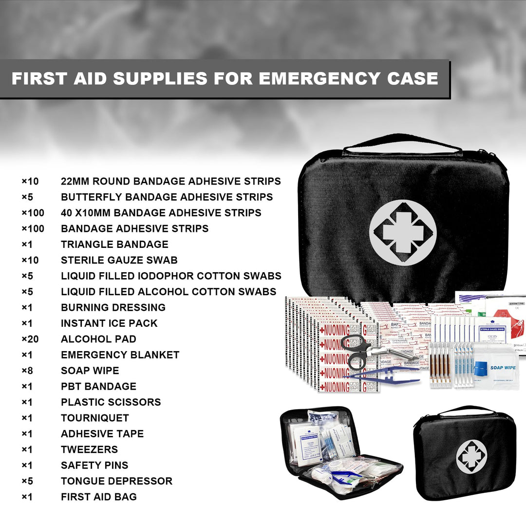 300Piece Travel First Aid Emergency Kit Home Essentials Hiking Survival Essential Kit for Outdoor Adventure Mini First Aid Kit for Backpack, Black 1st Aid