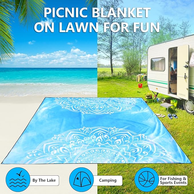 AISPARKY Beach Blanket Waterproof Sandproof, Oversized Large Beach Mat 79" X 83"/120"x108" for 1-8 Adults, Quick Drying&Compact&Lightweight, Picnic Mat Vacation Essentials for Beach Camping Travel