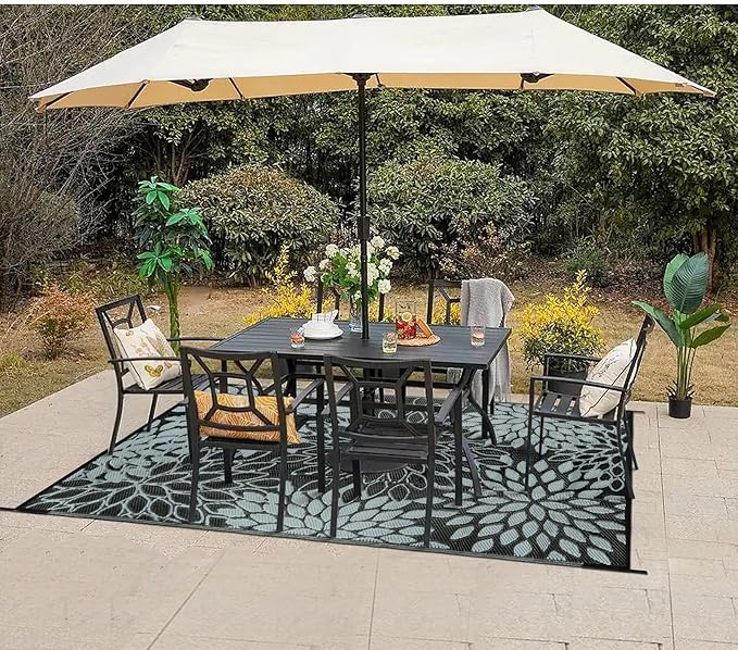 Anidaroel Outdoor Rugs 5x8ft for Patios Clearance Waterproof, Reversible Tropical Plastic Straw Camping Mat Outside Rug, Large Outdoor Area Rug for RV, Porch, Deck, Balcony, Picnic(5'x8')