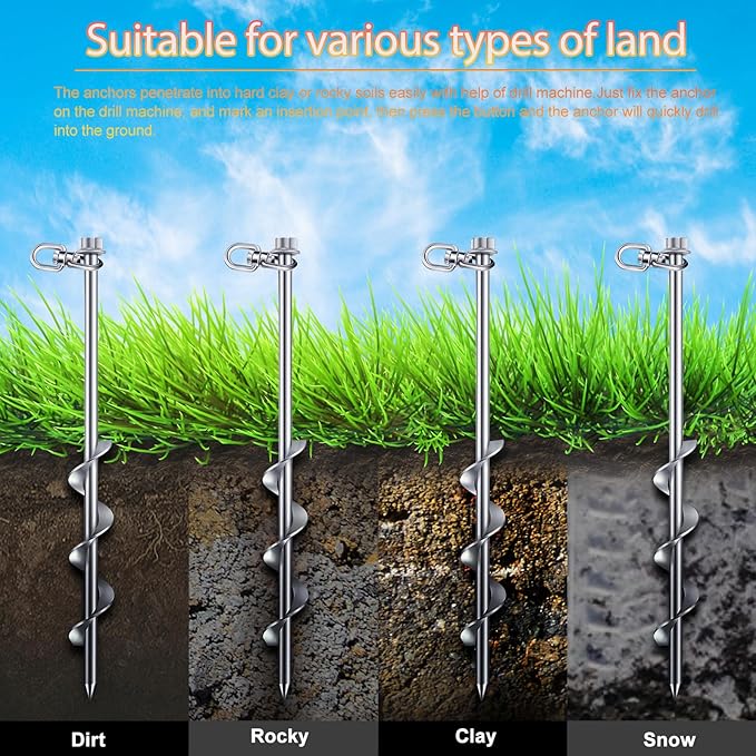 Zhengmy 24 Pcs Ground Anchors Screw in, 12 Inch Heavy Duty Tent Stakes with Trampoline Anchor Hook Ground Stakes for Camping Tent Canopies Ports Sheds Swing Sets Securing Animals (Silver)