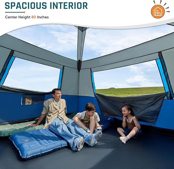 4/6/8 Person Instant Cabin Tent, Easy 60 Second Setup Family Tents for Camping, Pop up Camping Tent, Large Waterproof Tents for Outdoor Camping, Spacious Interior, Upgraded Ventilation