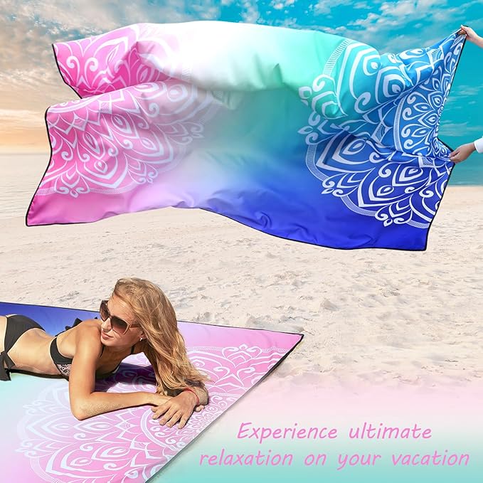 AISPARKY Beach Blanket Waterproof Sandproof, Oversized Large Beach Mat 79" X 83"/120"x108" for 1-8 Adults, Quick Drying&Compact&Lightweight, Picnic Mat Vacation Essentials for Beach Camping Travel