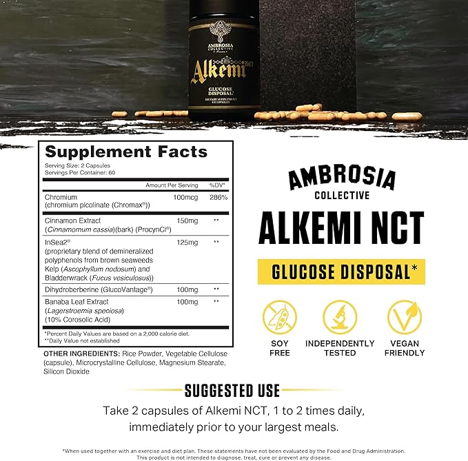 Alkemi NCT® - Support Agent with Berberine, ProCynCi® Cinnamon Extract, Chromium Picolinate, InSea2®, and GlucoVantage