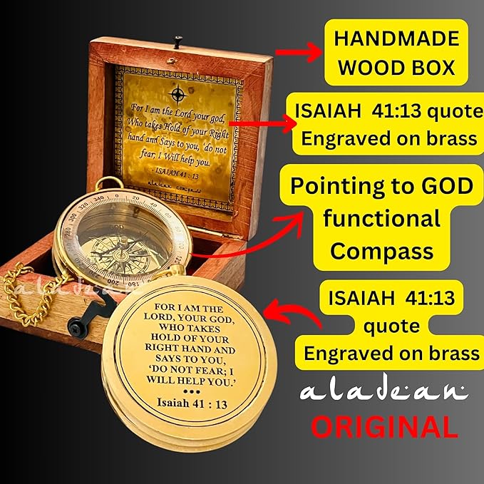 Divine Path Finder Compass - Isaiah 41:13 Quote Engraved Inspirational Gift of Heavenly Guidance Uplifting Appreciation Gifts