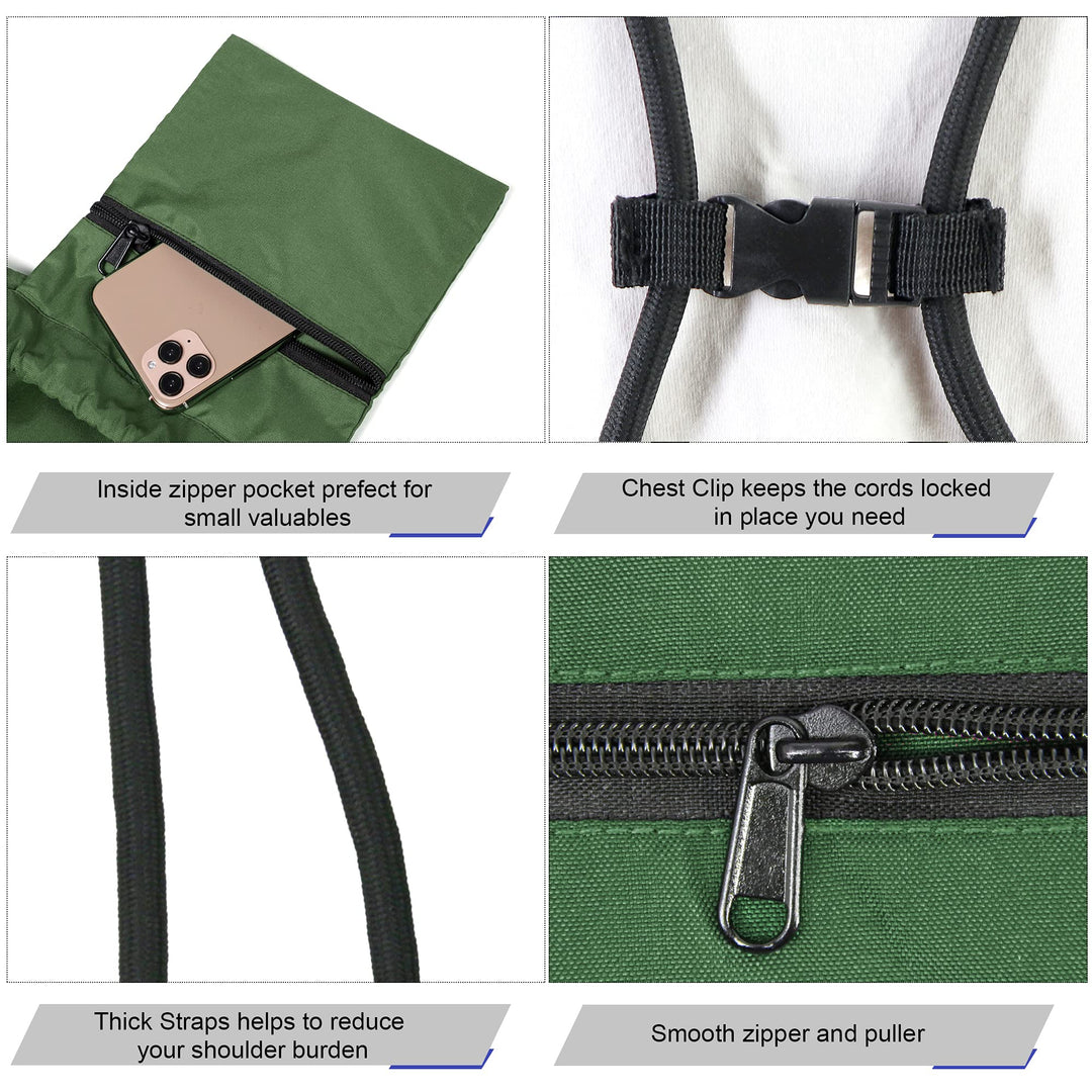 BeeGreen Dark Green Drawstring Backpack with Front Zipper Pocket and Inner Pocket Large 18.5" L x 13.8" W String Sackpack Cinch Sack Gym Sports Workout Bag For Men Women