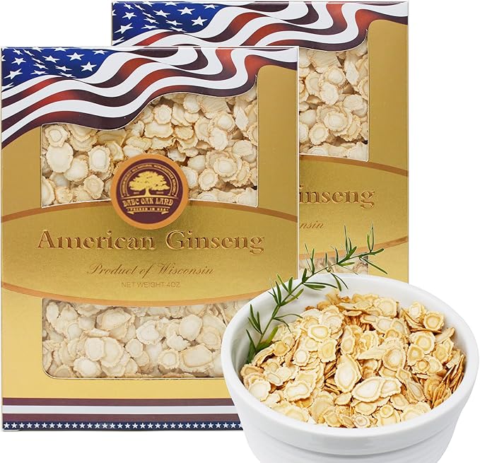 American Ginseng Slices from Wisconsin (Sliced Ginseng Root）Wisconsin Grown!Most People Use It to Make Ginseng Tea! Good for Health! (American Ginseng Slices (Small Round), 2 Boxes of 8 Ounces)