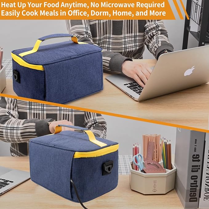 Aotto Portable Electric Lunch Box Food Heater - 110V Portable Oven and Food Warmer, Heated Lunch Box for Adults, Cook, Reheat, and Keep Meals Warm for Travel, Office, and Home - Navy Blue
