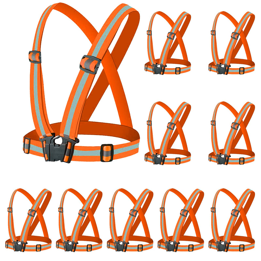 Miushion Reflective Vest Gear- 10 Packs High Visibility Reflective Running Gear for Men and Women, Safty Reflective Belts Straps for Night Running, Biking, Dog Walking(Orange)