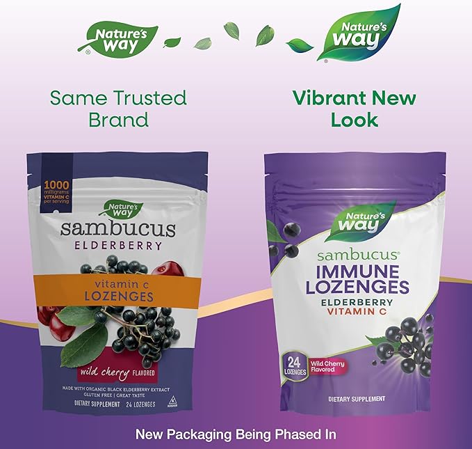 Nature’s Way Sambucus Elderberry Lozenges, 1000 mg Vitamin C Per Serving, Wild Cherry, 24 Count