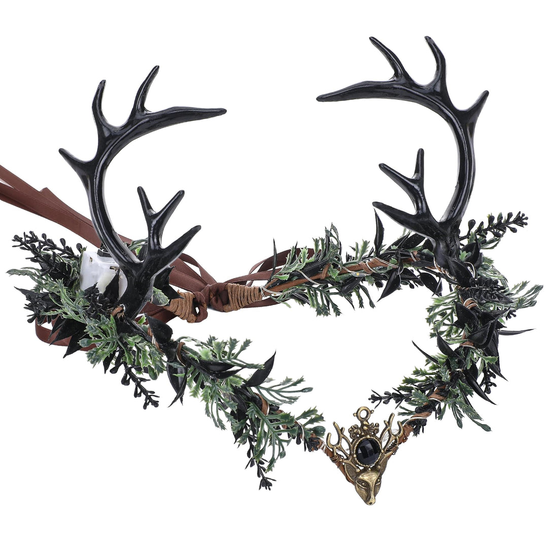 MOSTORY Light up Elf Crown - Black Antler Headpiece Gothic Flower Circlet Elven Woodland Tiara for Women Renaissance Fair Cosplay Halloween Costume Photo Shoot