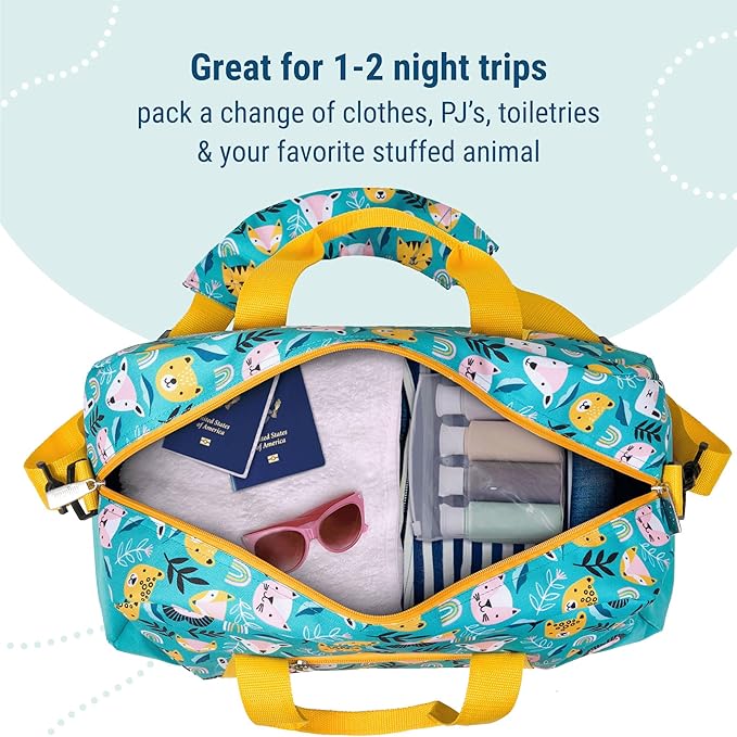Wildkin Kids Overnighter Duffel Bag – Carry-On Size, Ideal for School & Sleepovers – Party Animals