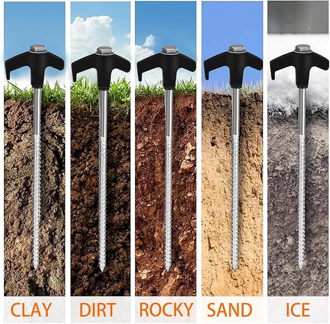 8" Screw in Tent Stakes 20PCS - Ground Anchors Screw - Screw in Tent Stakes Heavy Duty- Tent Pegs Camping Stakes- Hex Pegs Drillable Tent Stakes and Hexagon Head Drive and Storage Box (Black)