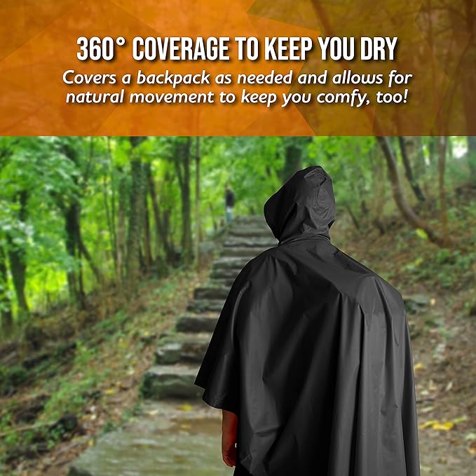Heavy Duty Rain Poncho for Backpacking, Waterproof Lightweight for Adults, Military, Emergency, Camping, Men, Women