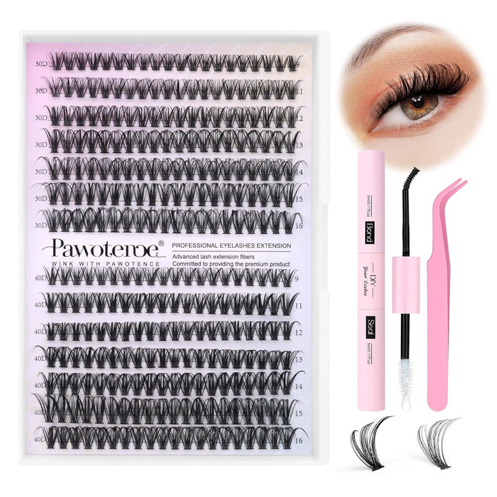 80D Full Volume Eyelash Clusters Kit | DIY Lash Extensions with Bond & Tweezers