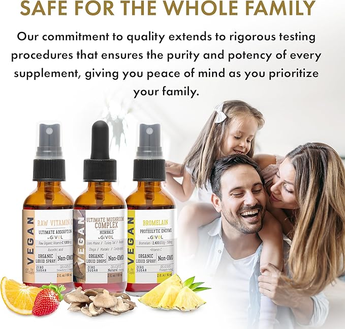 Inflammation Defense Bundle: Ultimate Mushroom Complex with Lions Mane, Reishi, Cordyceps & Chaga, Raw Vitamin C, and Bromelain | Non-GMO | Gluten-Free | Sugar-Free | 2 Fl Oz | 240-Days Supply