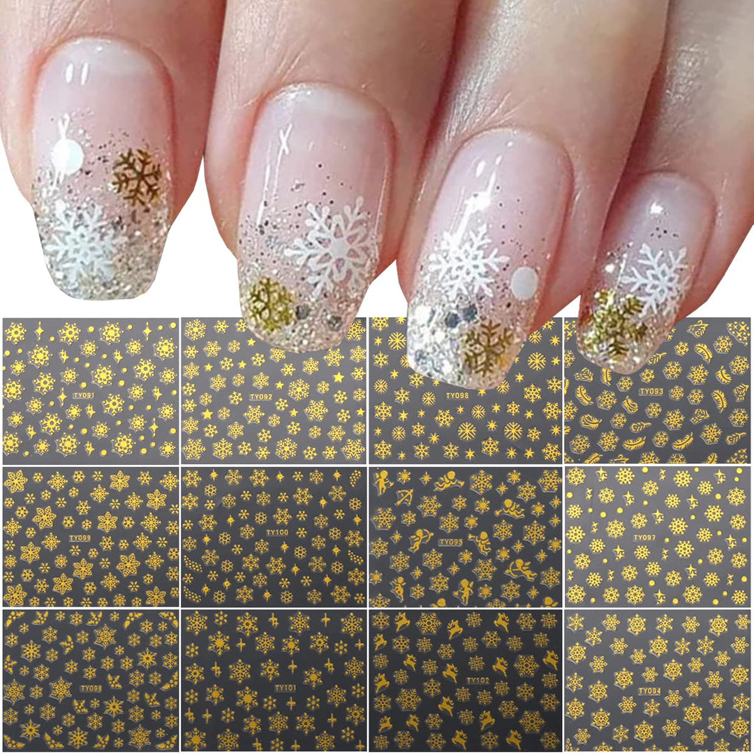 Christmas Nail Art Sticker Decals 3D Snowflake Designer Exquisite Golden Silver White Nail Art Supplies Snowflakes Luxurious Win