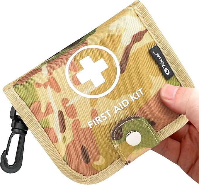 Small First Aid Kit, 100 Pieces Water-Resistant Well Organzied Pouch with Rotatable Buckle - Ideal for Outdoor, Travel, Biking, Camping, Hiking, Car (Desert Camo)