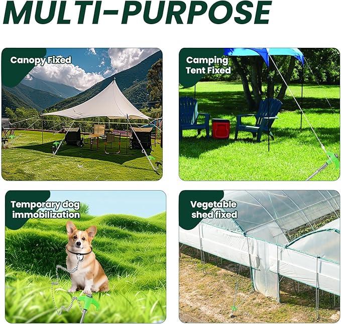 12 Pack 8-inch Heavy Duty Metal Tent Nails - Anchor Screws - Head That Will Glow at Night - Outdoor Camping - Metal Threaded Tent Nails and Hexagonal Head Drive and Storage Box (White)