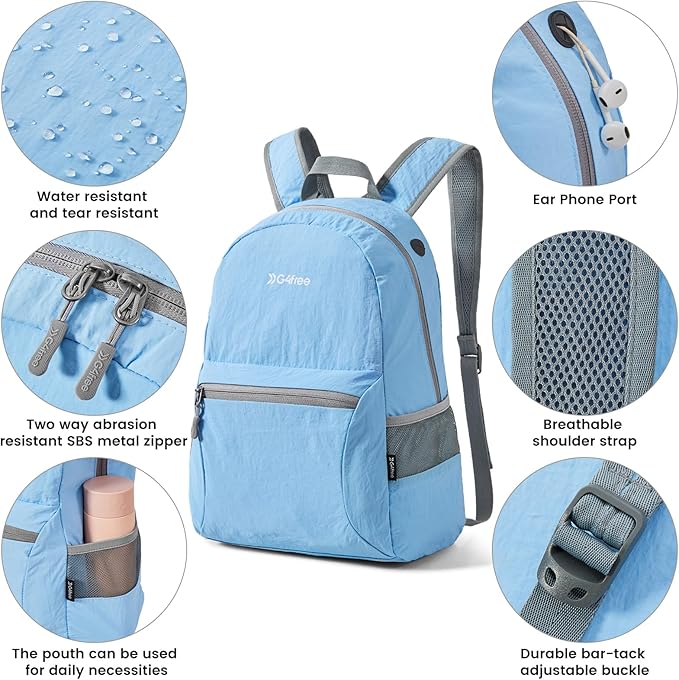 G4Free 20L Lightweight Packable Backpack Travel Hiking Daypack Foldable Backpack for Men Women(Light Blue)