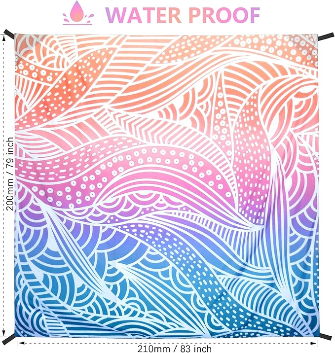 Beach Blanket Waterproof Sandproof Extra Large Beach Mat 79" X 83"/120"x108"for 1-8 Adults Quick Drying Durable Outdoor Picnic Mat for Beach Travel Camping Hiking