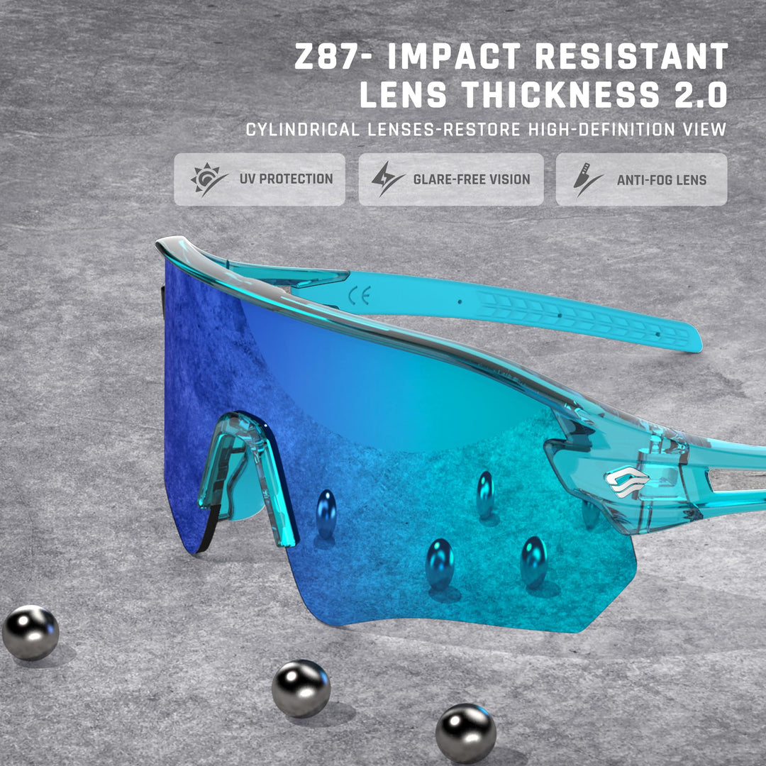 TOREGE Z87 Sunglasses for Men Women Cycling Fishing Running Driving Baseball Anti-fog Sports Sunglasses UV Protection 02EV (Transparent Green&Green&Ice Blue Lens)
