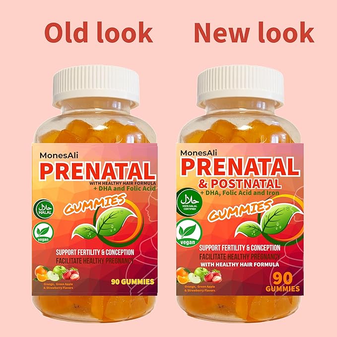 Halal Prenatal and Postnatal Vitamins for Women, Womens Multivitamin Gummies, Gelatin Free with Iron DHA Folate and folic Acid, Vegan Prenatal Vitamin Gummy, Pregnancy Must Haves, 90 Count