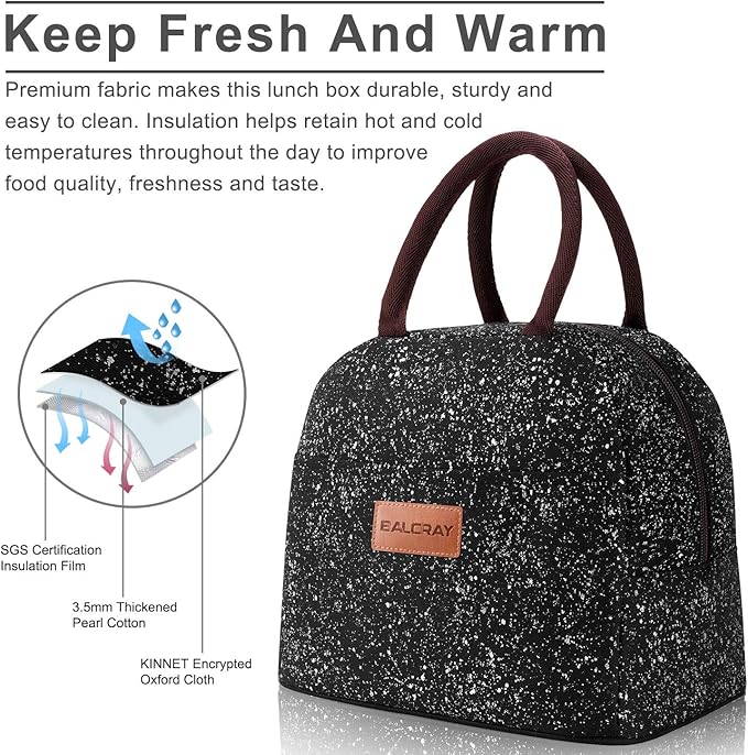 BALORAY Lunch Bag for Women Men Insulated Lunch Box for Adult Reusable Lunch Tote Bag for Work, Picnic or Travel (Black Starry)