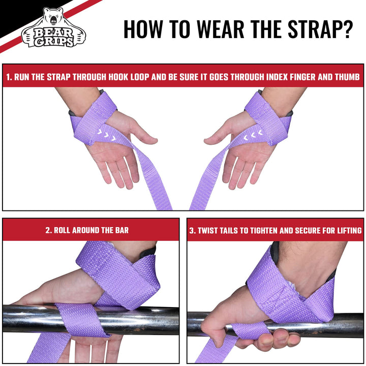 Bear Grips Lifting Straps Gym, Wrist Straps for Weightlifting, Gym Straps, Weightlifting Straps, Deadlift Straps, Weight Lifting Straps for Men, Weight Straps Lifting Women, 2 Lifting Strap | Purple