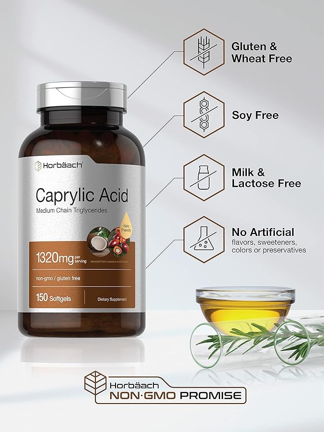 Horbaach Caprylic Acid 1320mg Supplement | 150 Softgel Capsules | from MCT Oil | Non-GMO & Gluten Free