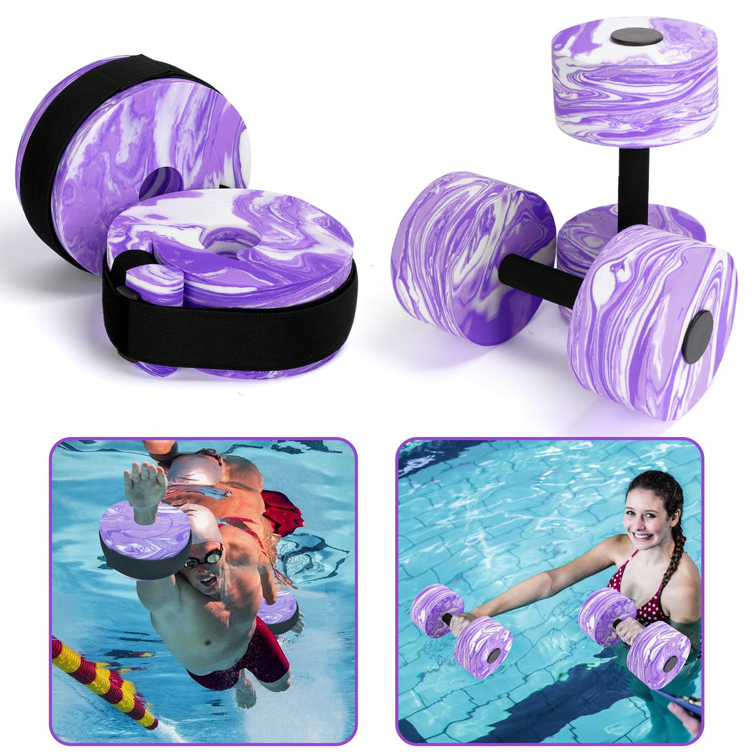 Water Aerobics Set for Aquatic Exercise, New Upgrade Aquatic Exercise Dumbbells and Foam Swim Aquatic Cuffs with Detachable Vecro, Aquatic Fitness Equipment for Water Workouts, Camouflage Purple