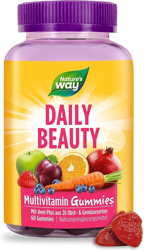 Nature's Way Alive! Hair, Skin & Nails Premium Gummies, Beauty Formula*, with Collagen, Biotin, Vitamins C & E, Strawberry Flavored, 60 Gummies