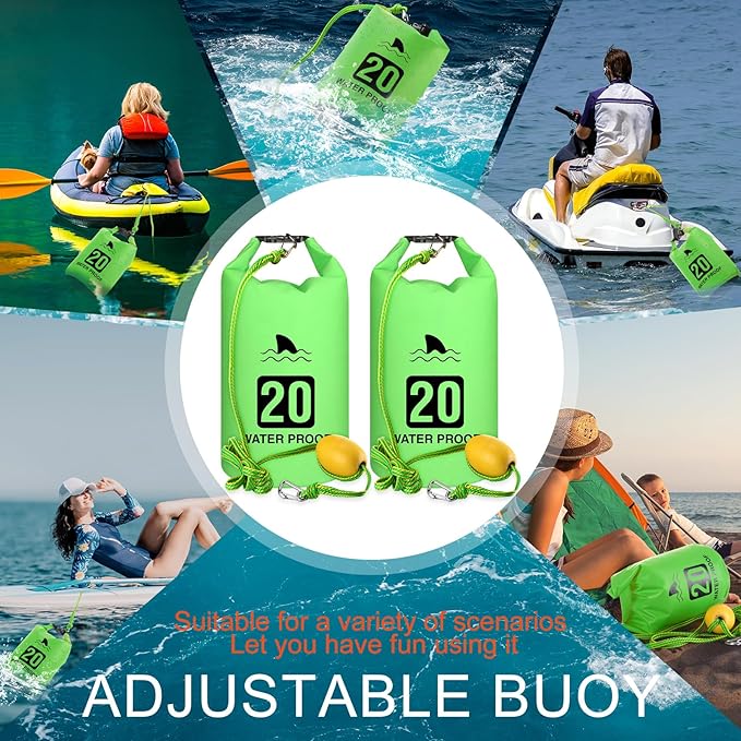 2 Set 20L Sand Anchor Heavy Duty Buoy Kit 2 in 1 Kayak Anchor Floating Waterproof Dry Bag with High Visibility Float Rope for Lake Beach Boat Hiking Camping Water Sports Surfing Kayaking(Green)