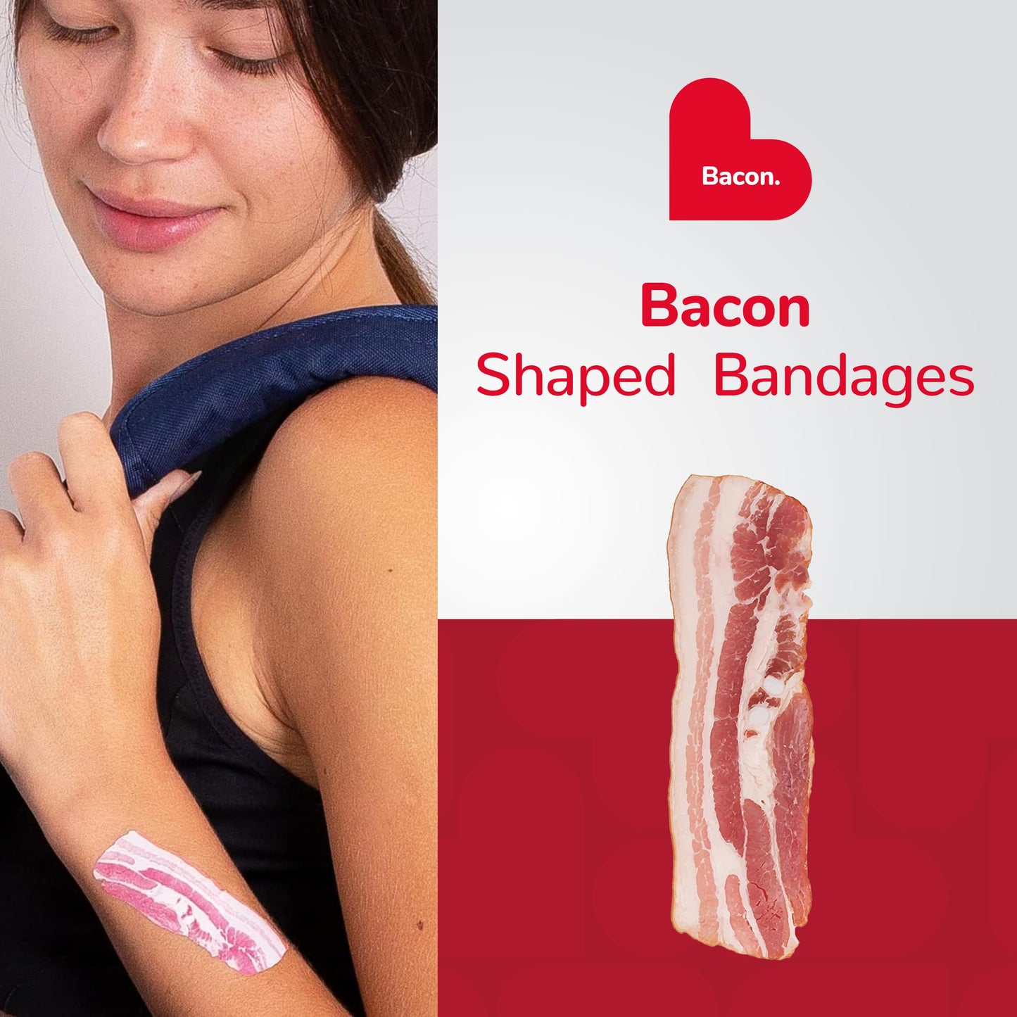 BioSwiss Bandages, Bacon Shaped Self Adhesive Bandages, Latex Free Sterile Wound Care, Fun First Aid Kit Supplies for Kids, 50 Count