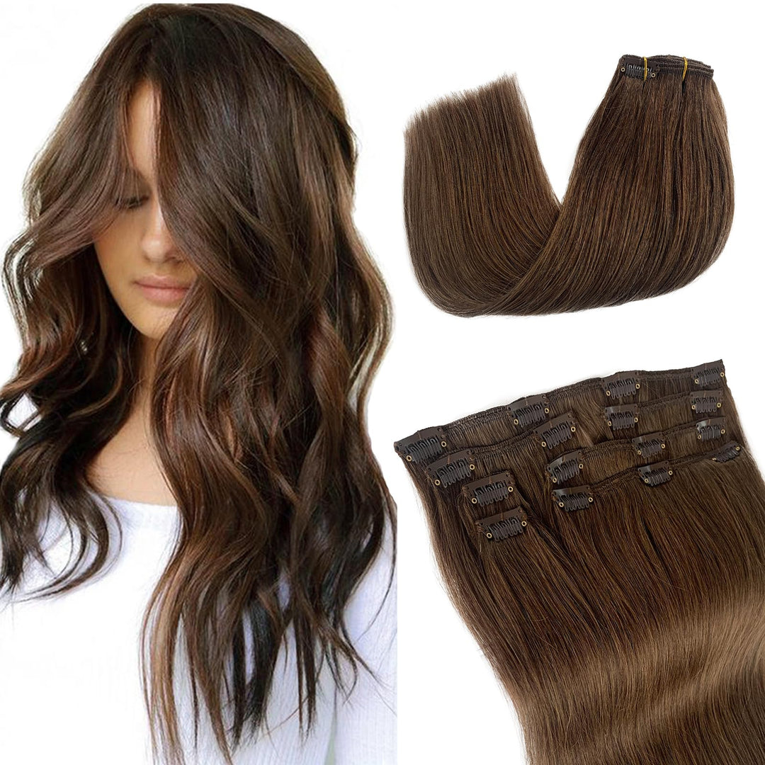 Hair Extensions Human Hair Clip Ins #4 Medium Brown Clip In Hair Extensions For Women 22 Inch Full Head Long Straight Fine Real