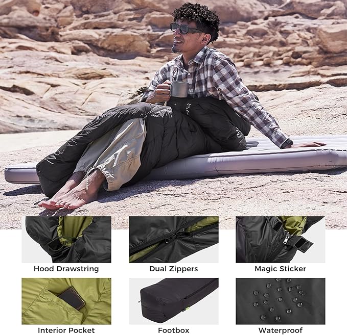 ATEPA Down Sleeping Bag for Adults, 650FP Recycled Mummy Cold Weather Ultralight 3 Season Waterproof Compact Packable Sleeping Bag with Stuff Sack & 15D Nylon Shell for Backpacking Camping Hiking