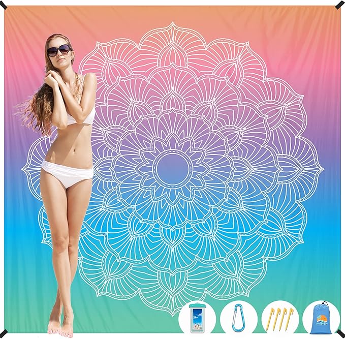 Beach Blanket Waterproof Sandproof 1-7 Adult Oversized 78 '' × 81 '' Lightweight Durable Compact Sand Free Beach Mat for Travel Camping Hiking Picnic Blanket Extra Large