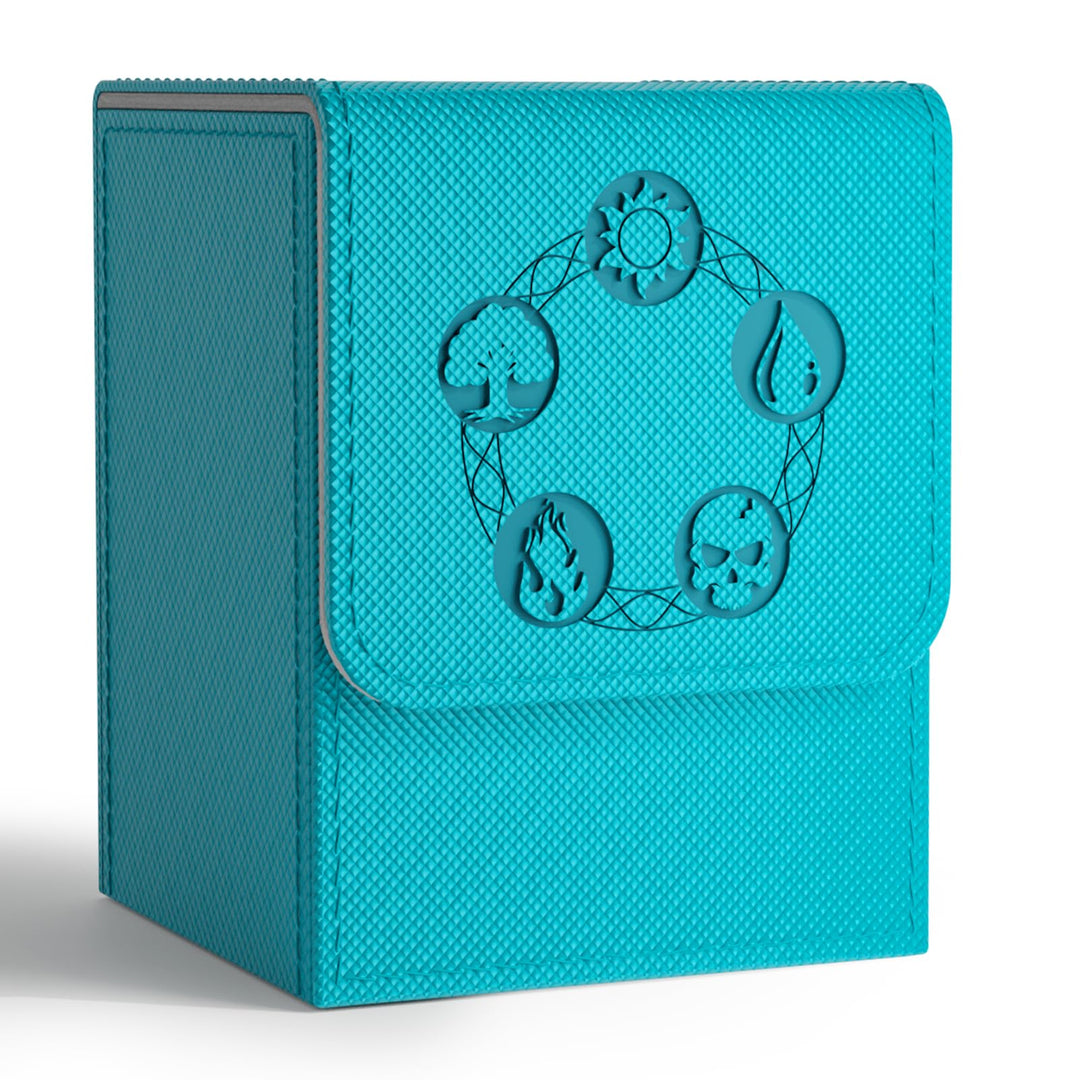 ZLCA Card Deck Box for MTG, Card Storage Box Fits 100+ Single Sleeved Cards, PU Leather Strong Magnet Card Deck Case for Magic Commander TCG Cards (Turquois)