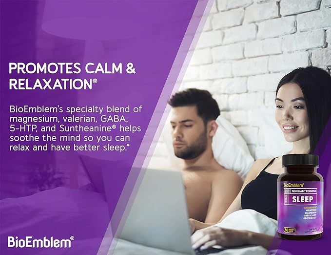 BioEmblem Natural Sleep Aid for Adults with Melatonin, Valerian Root, Suntheanine & More | Healthy Sleep Supplement | Herbal Sleeping Pills | 60 Capsules, 5 Pack