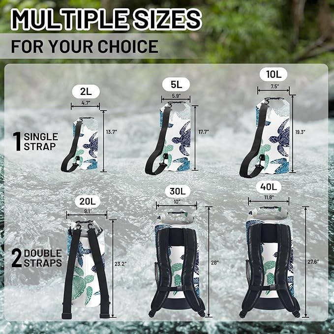 Waterproof Dry Bag,Roll Top Sea Turtle Small Waterproof Backpack 2L/5L/10L/20L/30L/40L Floating and Lightweight Bags for Kayaking, Boating, Fishing, Swimming and Camping